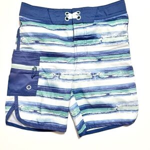 Art Class Boys Striped White Blue and Green Boardshorts size 6